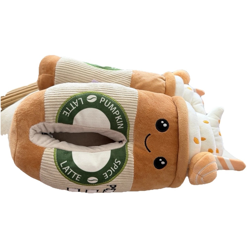 NWT Feetmoji Women's SIZE 9-10 Pumpkin Latte Plush Slippers Cozy Pumpkin Latte - Picture 2 of 7